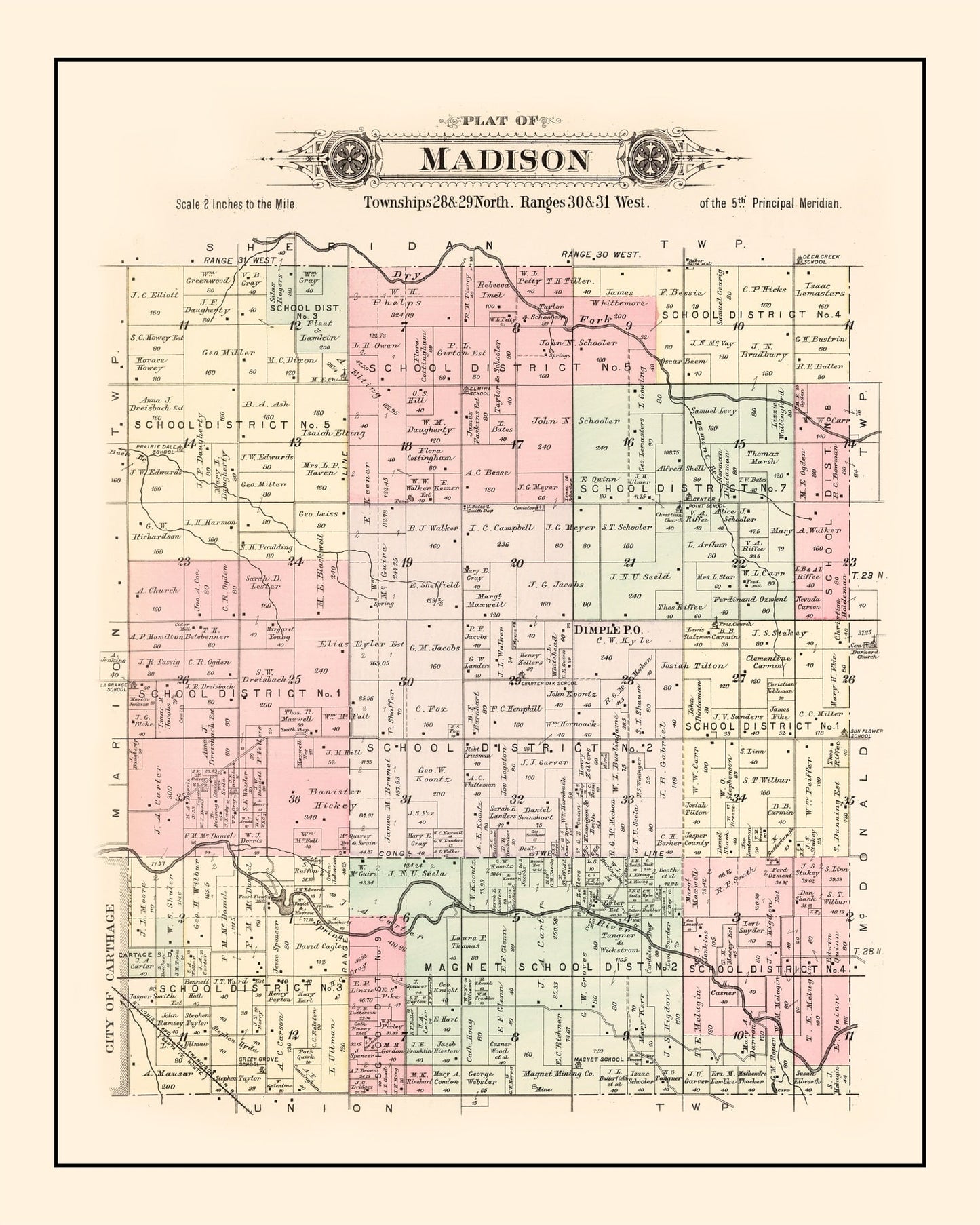 Vintage Map of Jasper County, Missouri, 1895