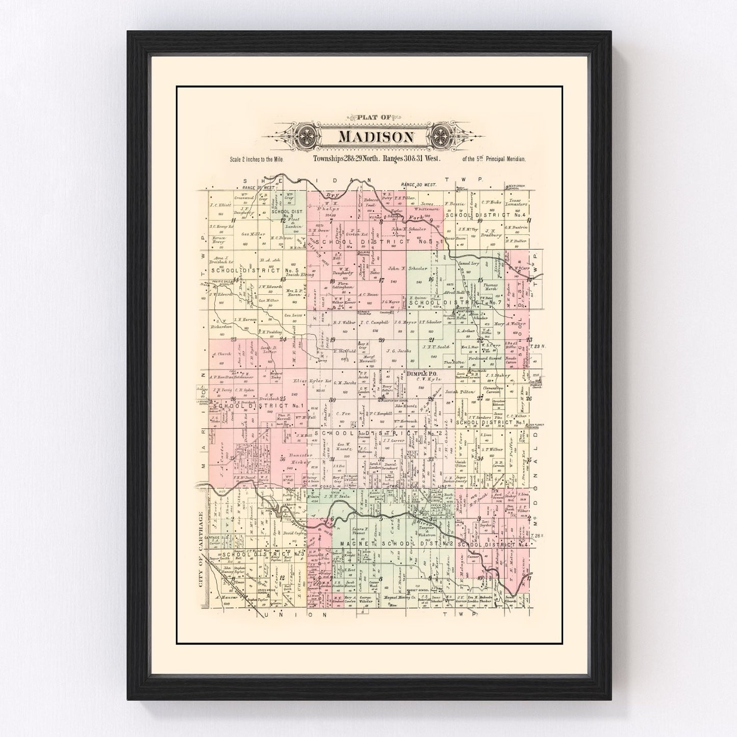 Vintage map of Jasper County, Missouri, 1895