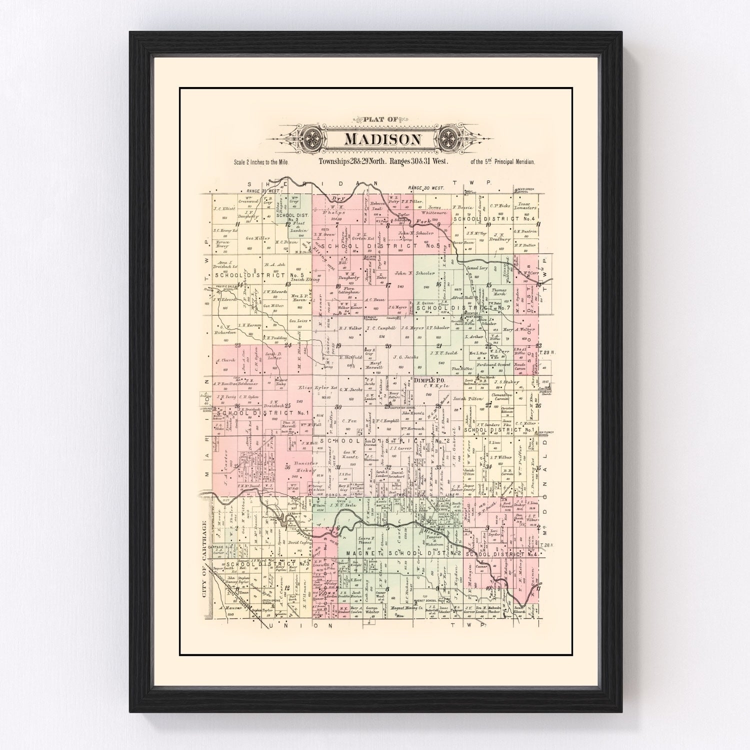 Vintage map of Jasper County, Missouri, 1895