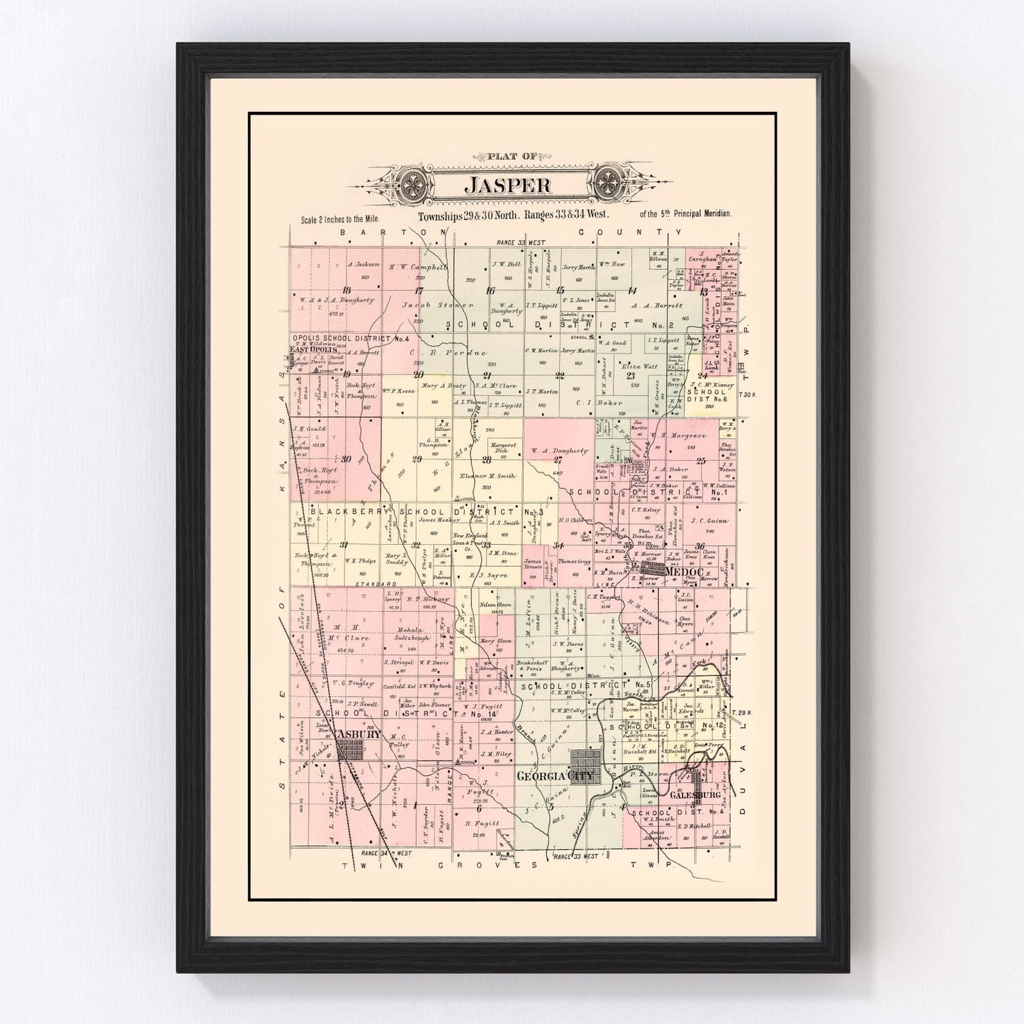 Vintage map of Jasper County, Missouri, 1895
