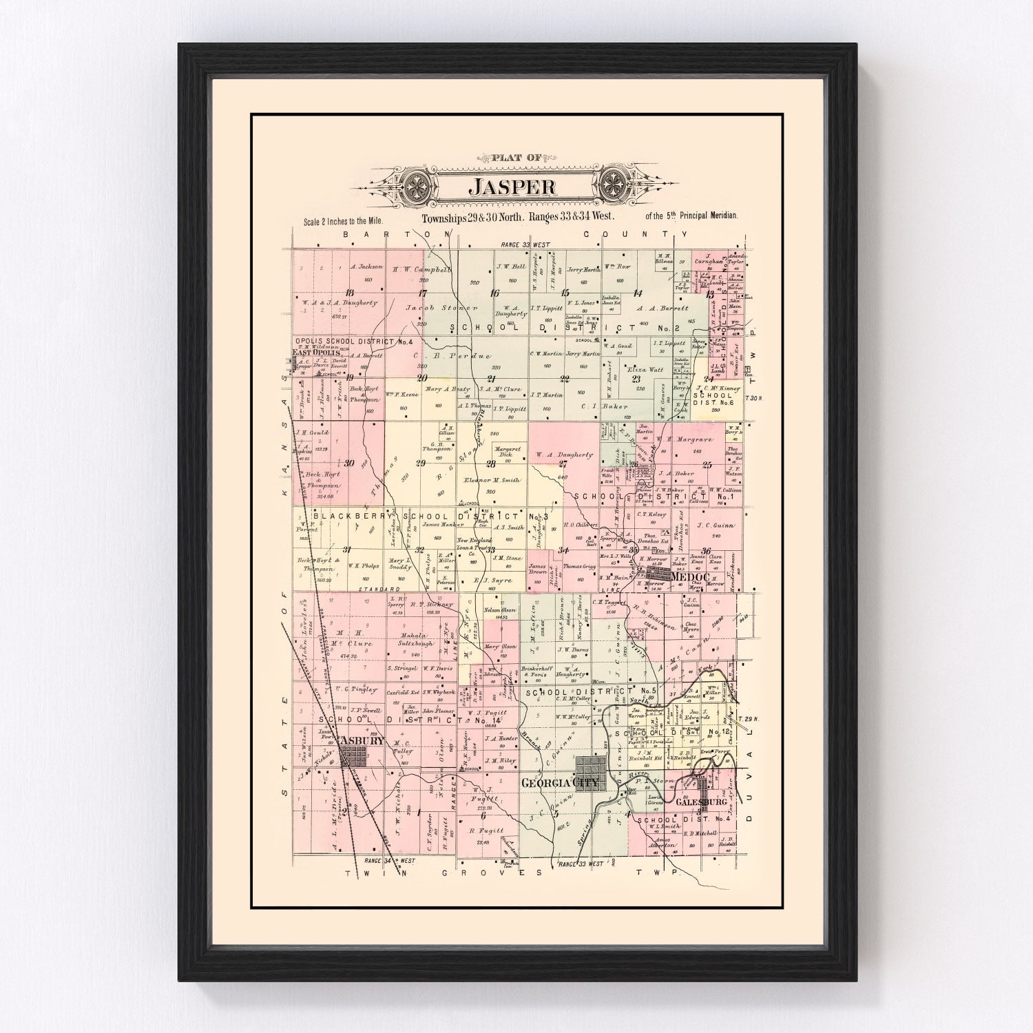 Vintage map of Jasper County, Missouri, 1895
