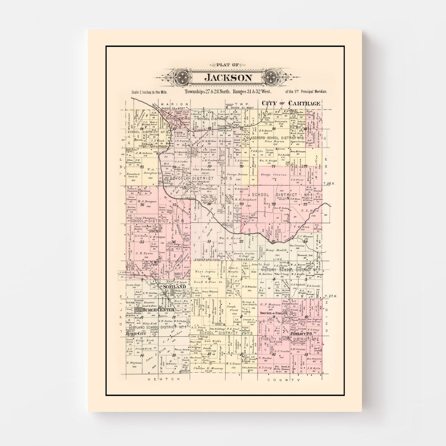 Vintage Map of Jackson Township, Jasper County, Missouri, 1895