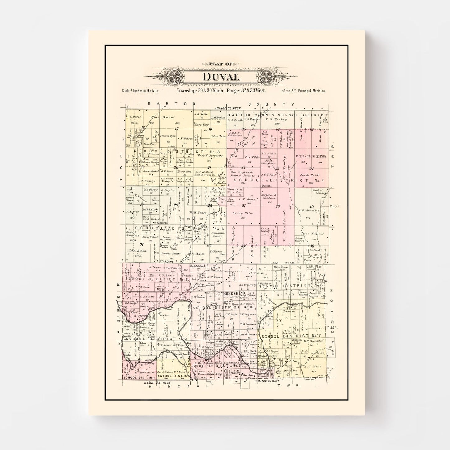 Vintage Map of Duval Township, Jasper County, Missouri, 1895