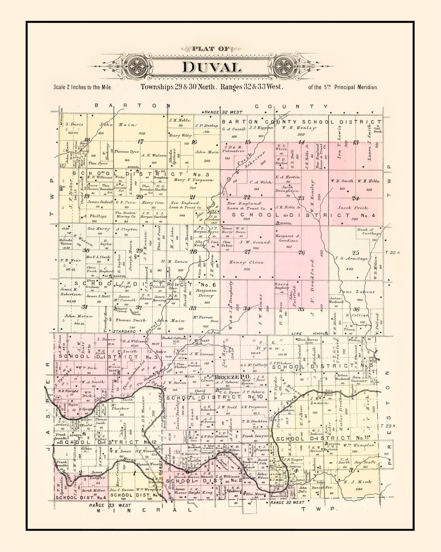 Vintage Map of Duval Township, Jasper County, Missouri, 1895