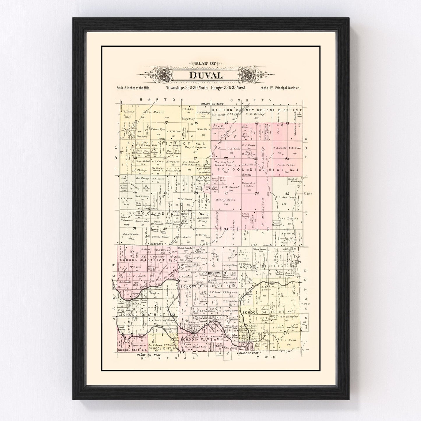 Vintage map of Duval Township, Jasper County, Missouri, 1895