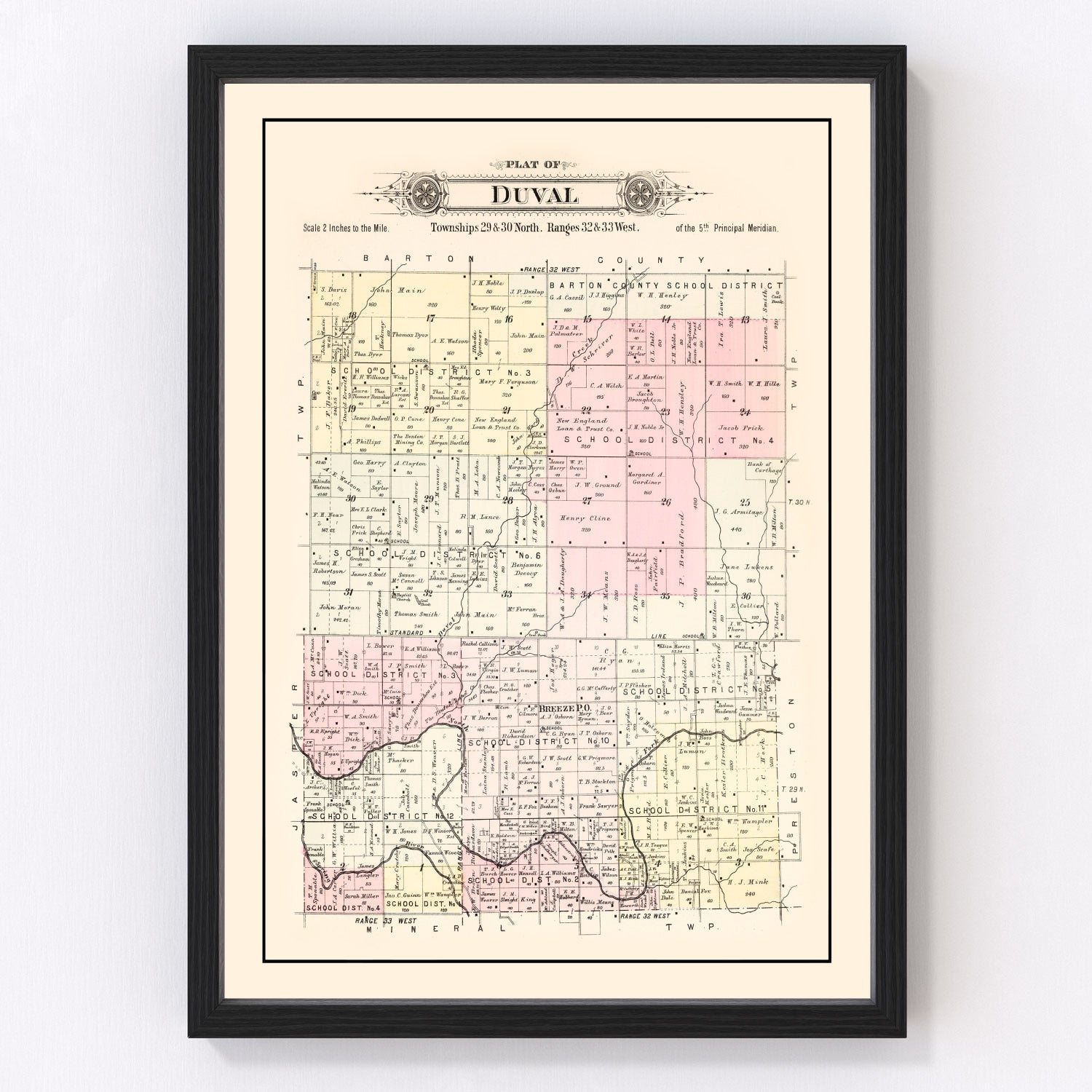 Vintage map of Duval Township, Jasper County, Missouri, 1895