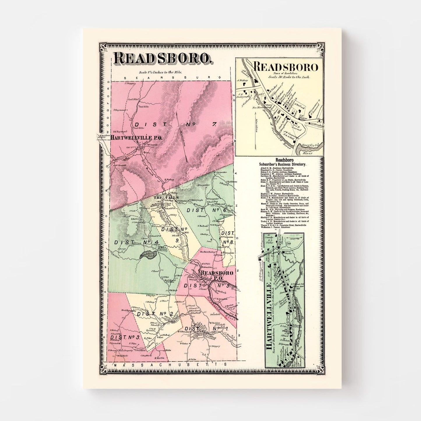 Vintage Map of Readsboro, Bennington County, Vermont, 1869