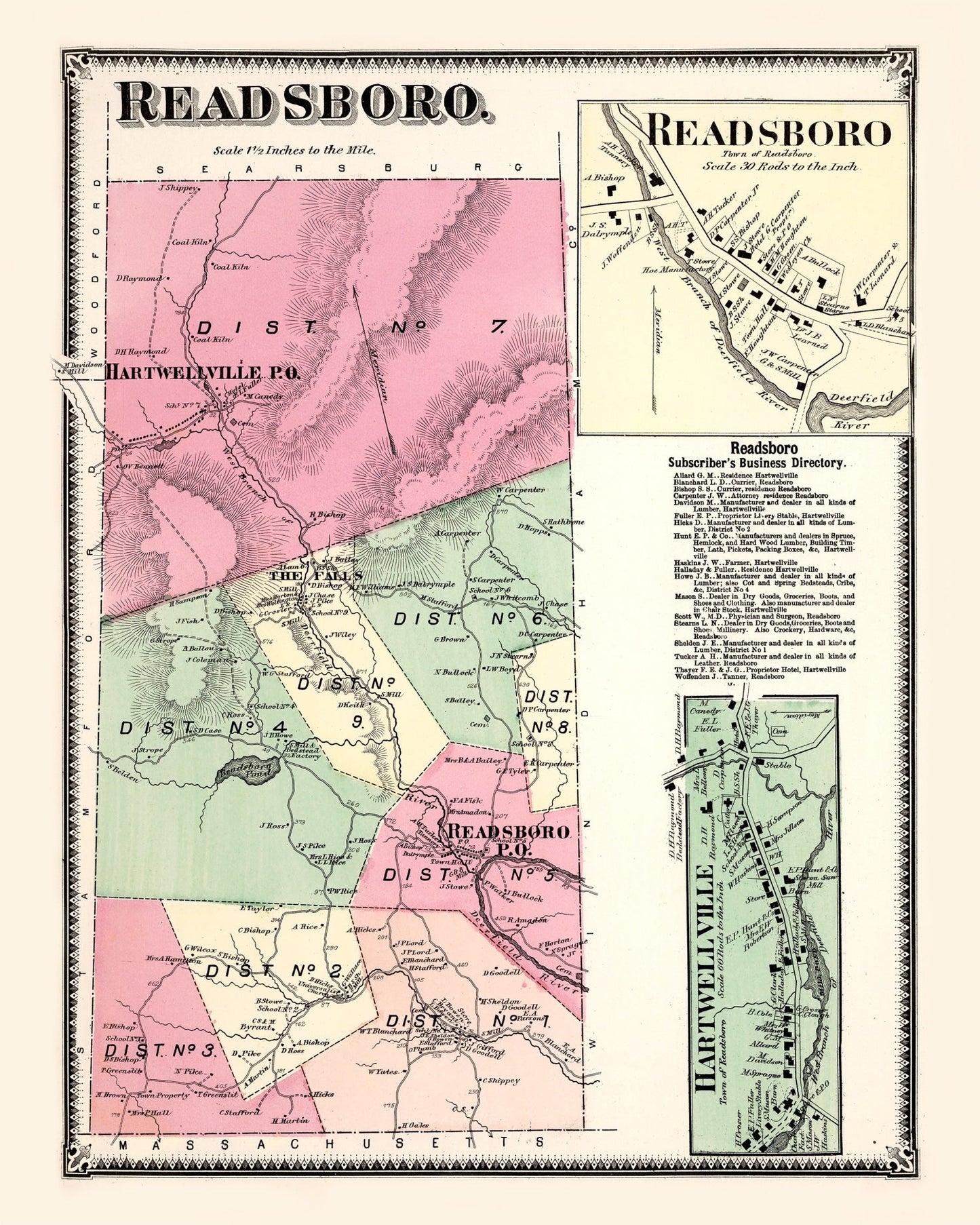 Vintage Map of Readsboro, Bennington County, Vermont, 1869