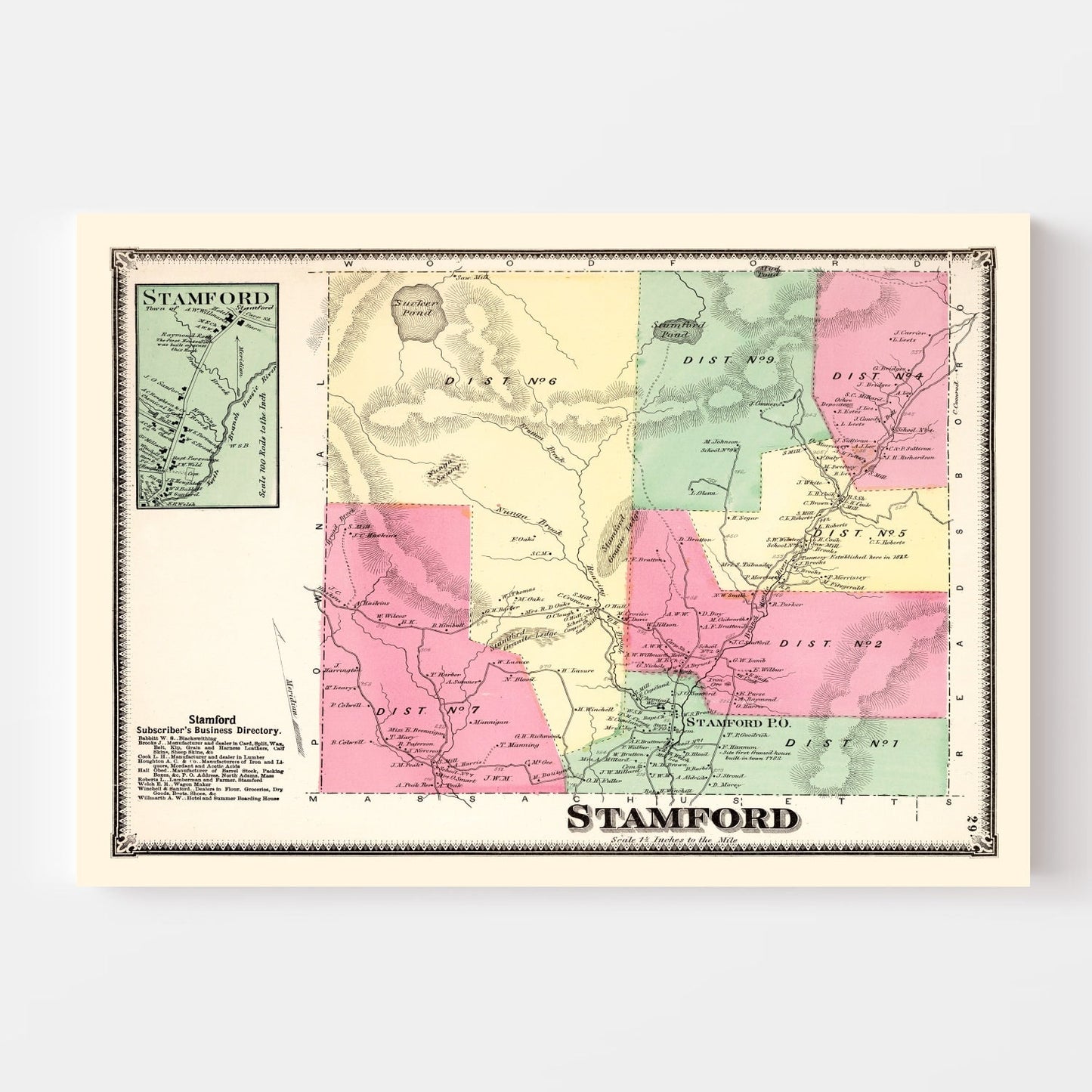Vintage Map of Stamford Township, Vermont, 1869