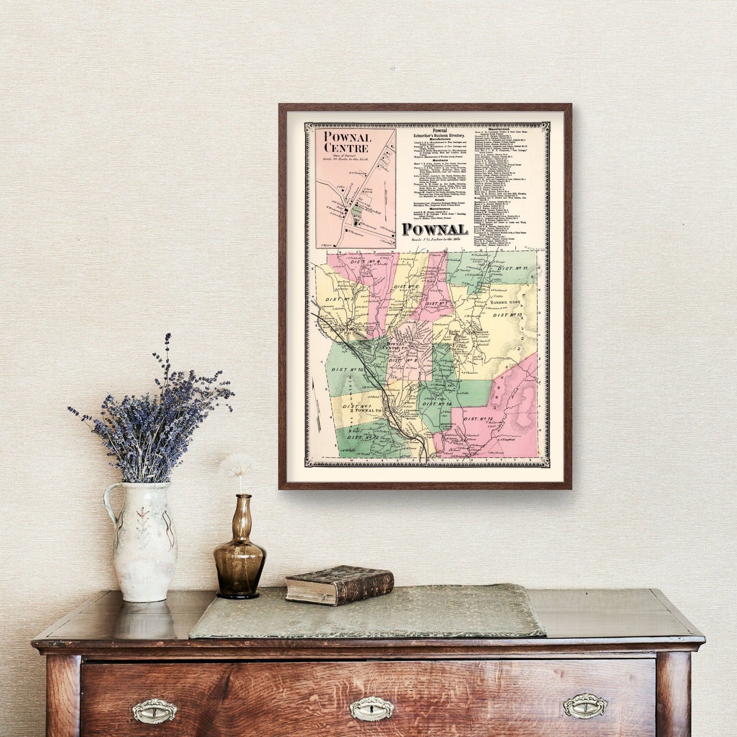 Vintage Map of Pownal Township, Bennington County, Vermont, 1869