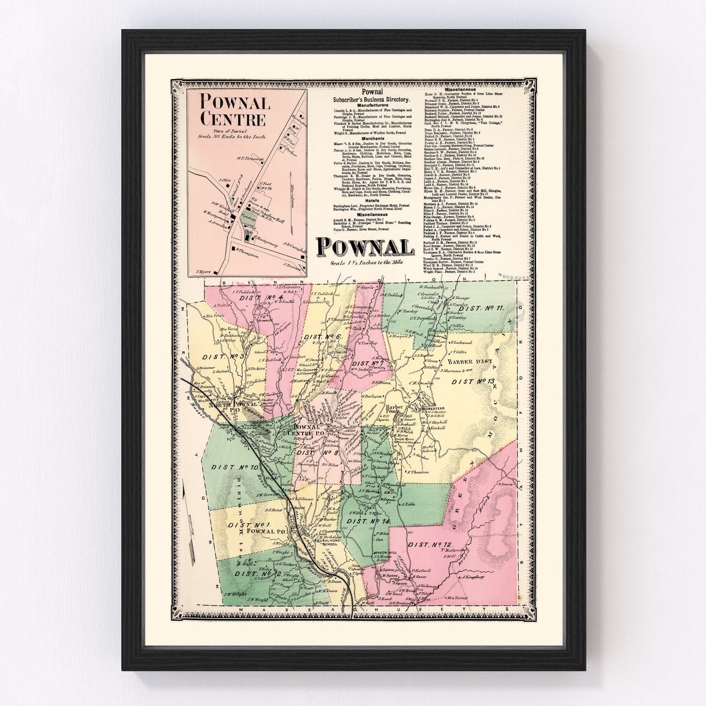 vintage map of Pownal Township, Bennington County, Vermont, 1869