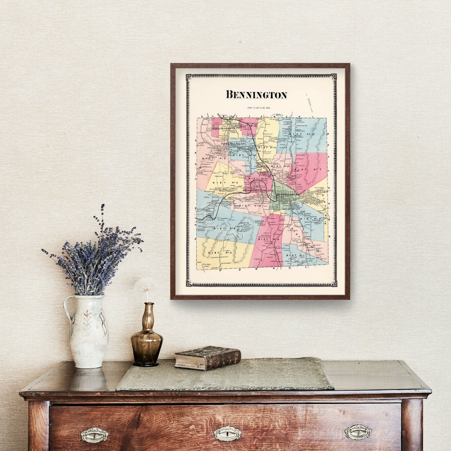 Vintage Map of Bennington Township, Vermont, 1869