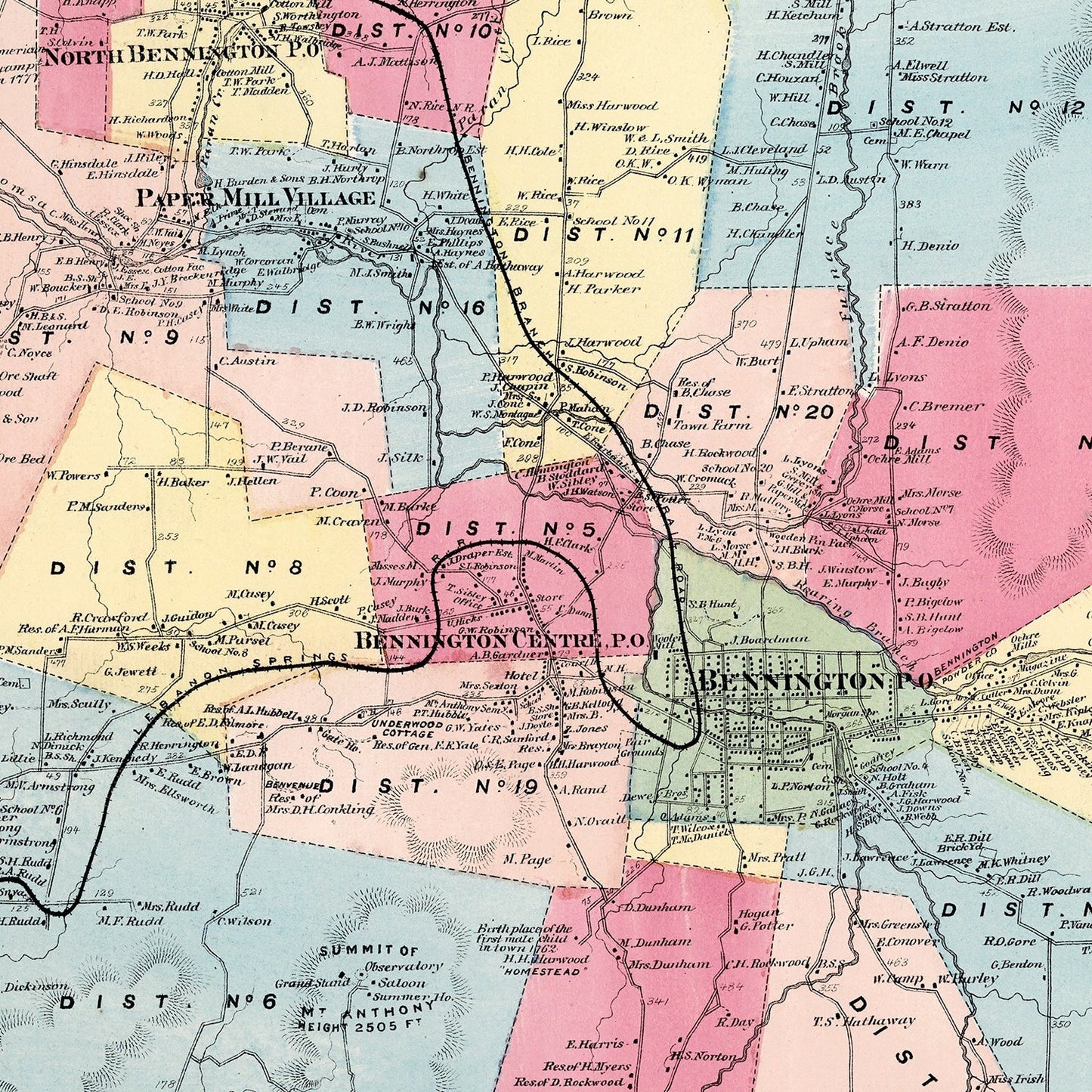 Vintage Map of Bennington Township, Vermont, 1869