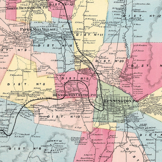 Vintage Map of Bennington Township, Vermont, 1869