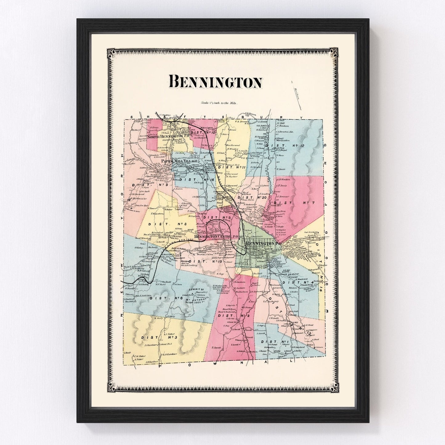 Vintage map of Bennington Township, Vermont, 1869