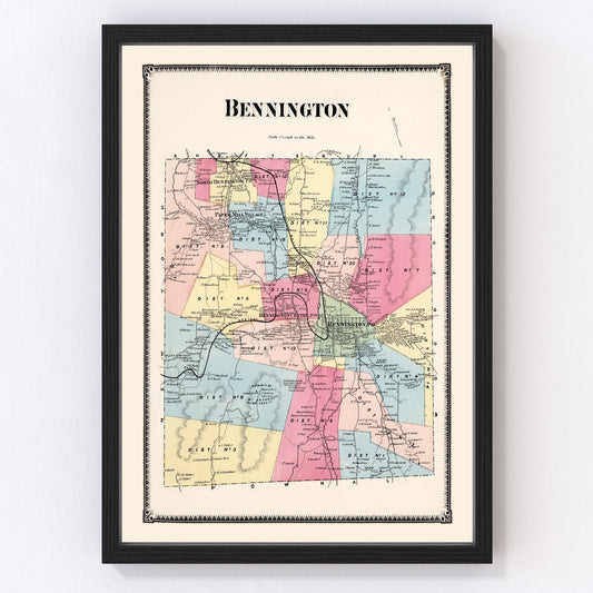 Vintage map of Bennington Township, Vermont, 1869