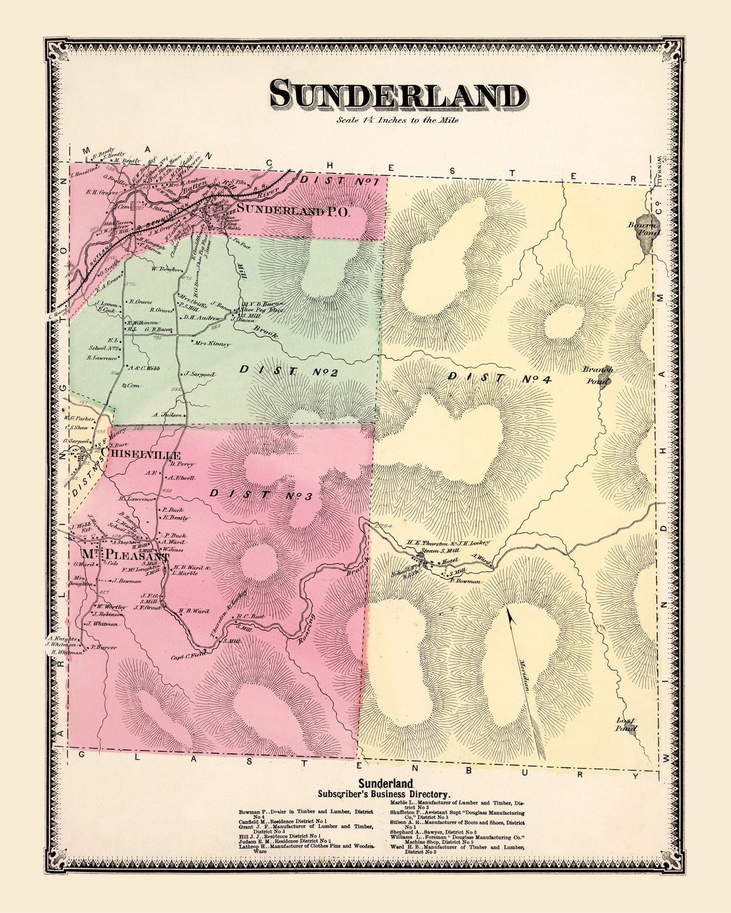 Vintage Map of Sunderland Township, Vermont, 1869