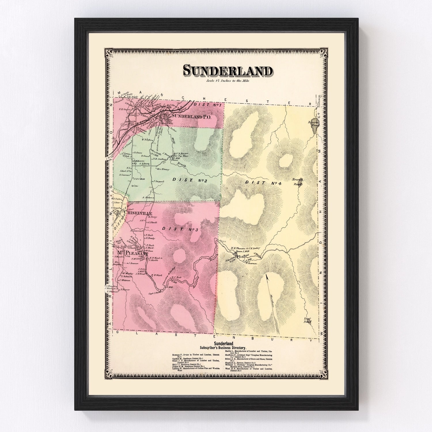 Vintage map of Sunderland Township, Bennington County, Vermont, 1869