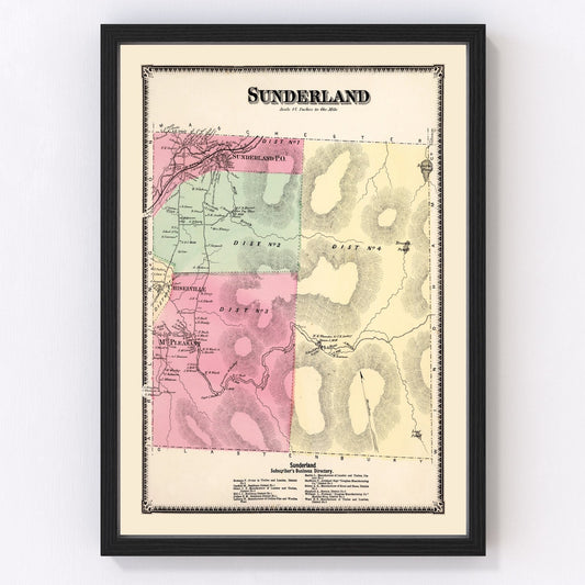 Vintage map of Sunderland Township, Bennington County, Vermont, 1869