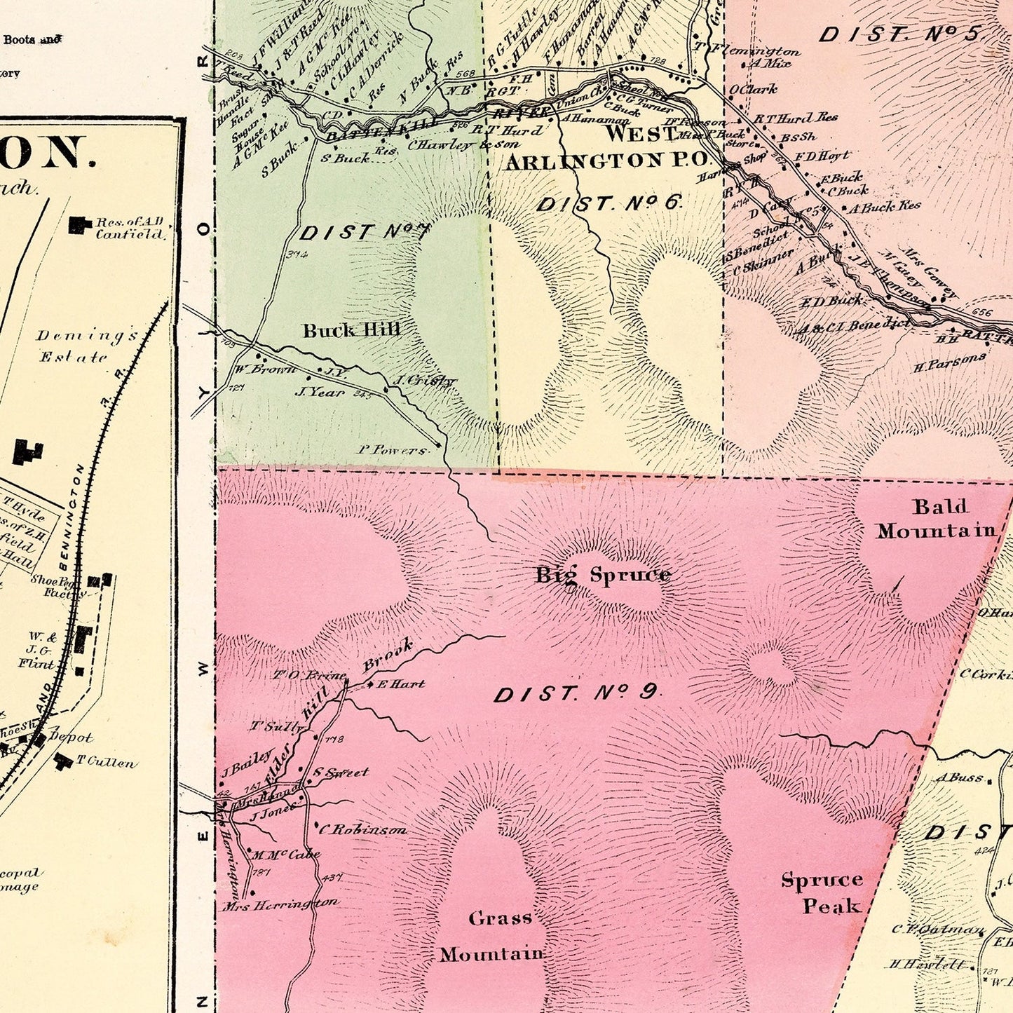Vintage Map of Arlington Township, Vermont, 1869