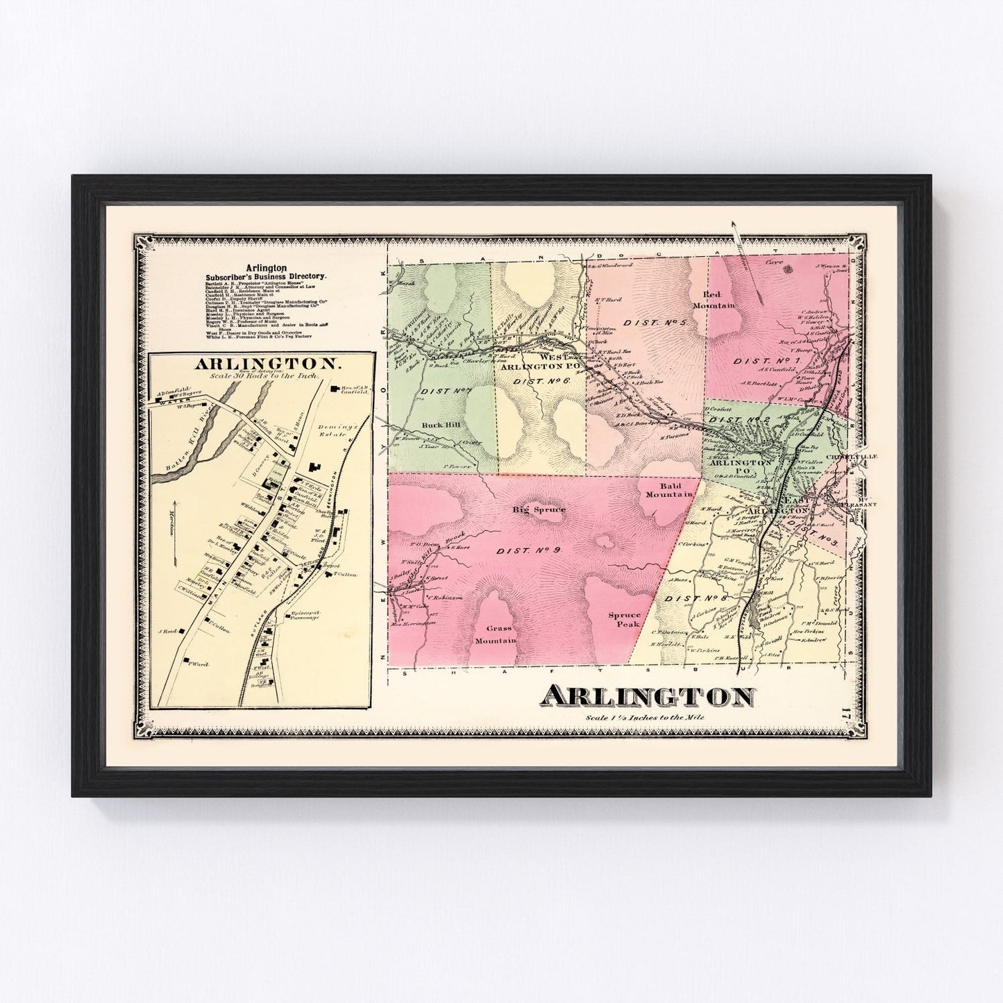 vintage map of Arlington Township, Bennington County, Vermont, 1869