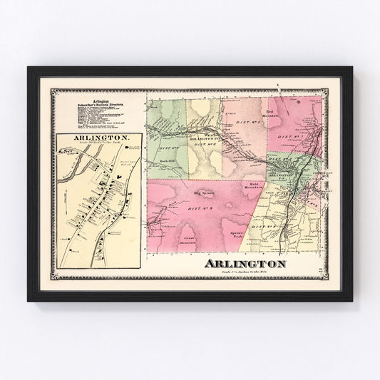 vintage map of Arlington Township, Bennington County, Vermont, 1869