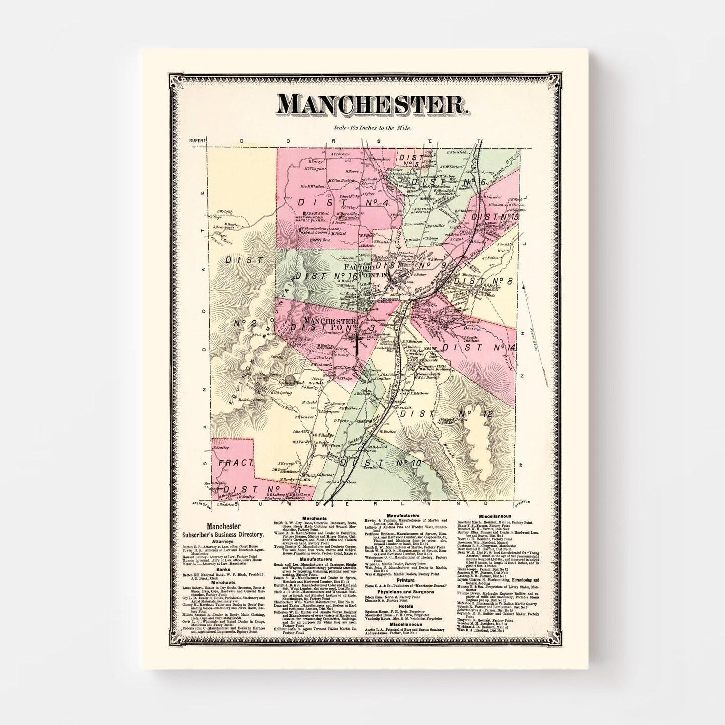 Vintage Map of Bennington County, Vermont, 1869