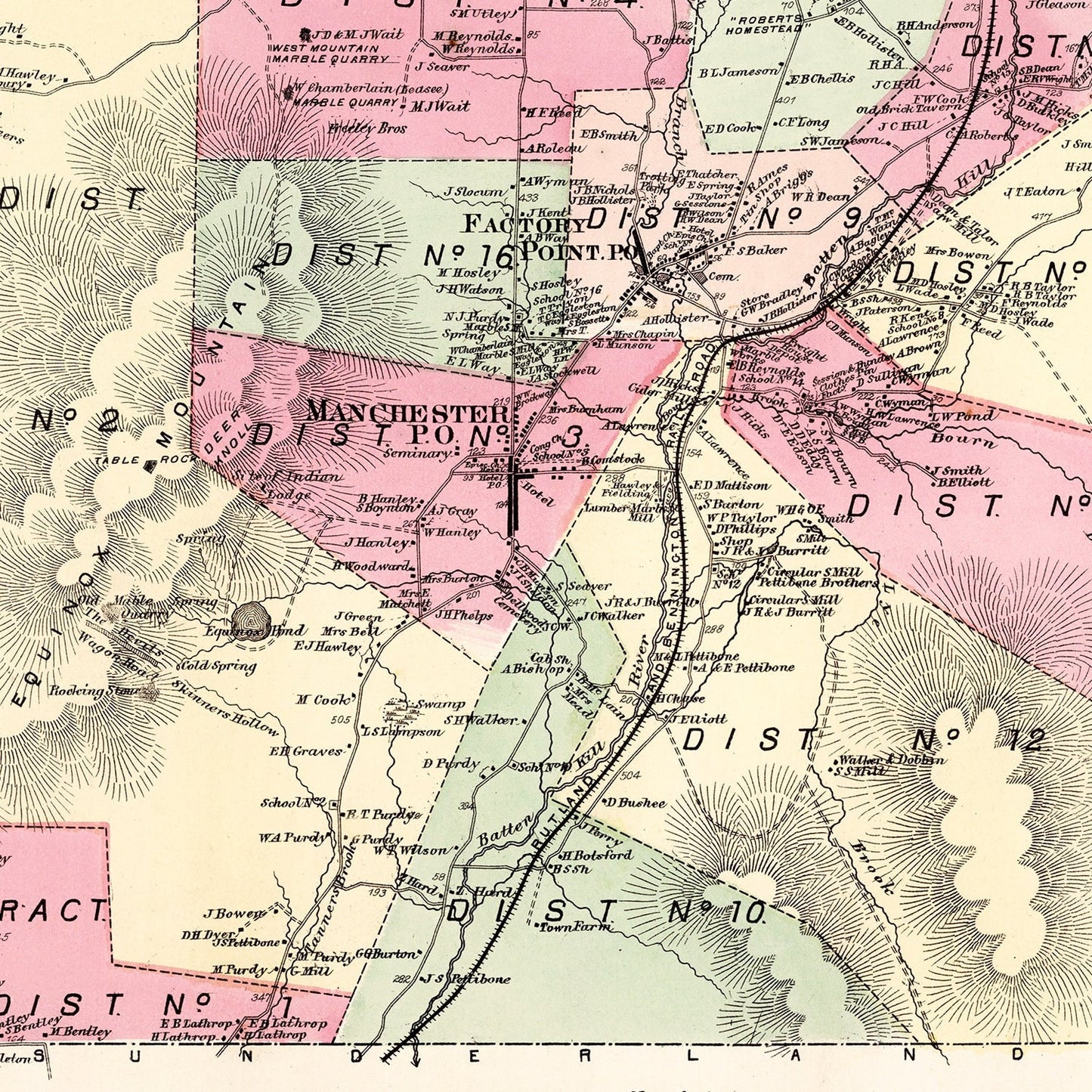 Vintage Map of Bennington County, Vermont, 1869
