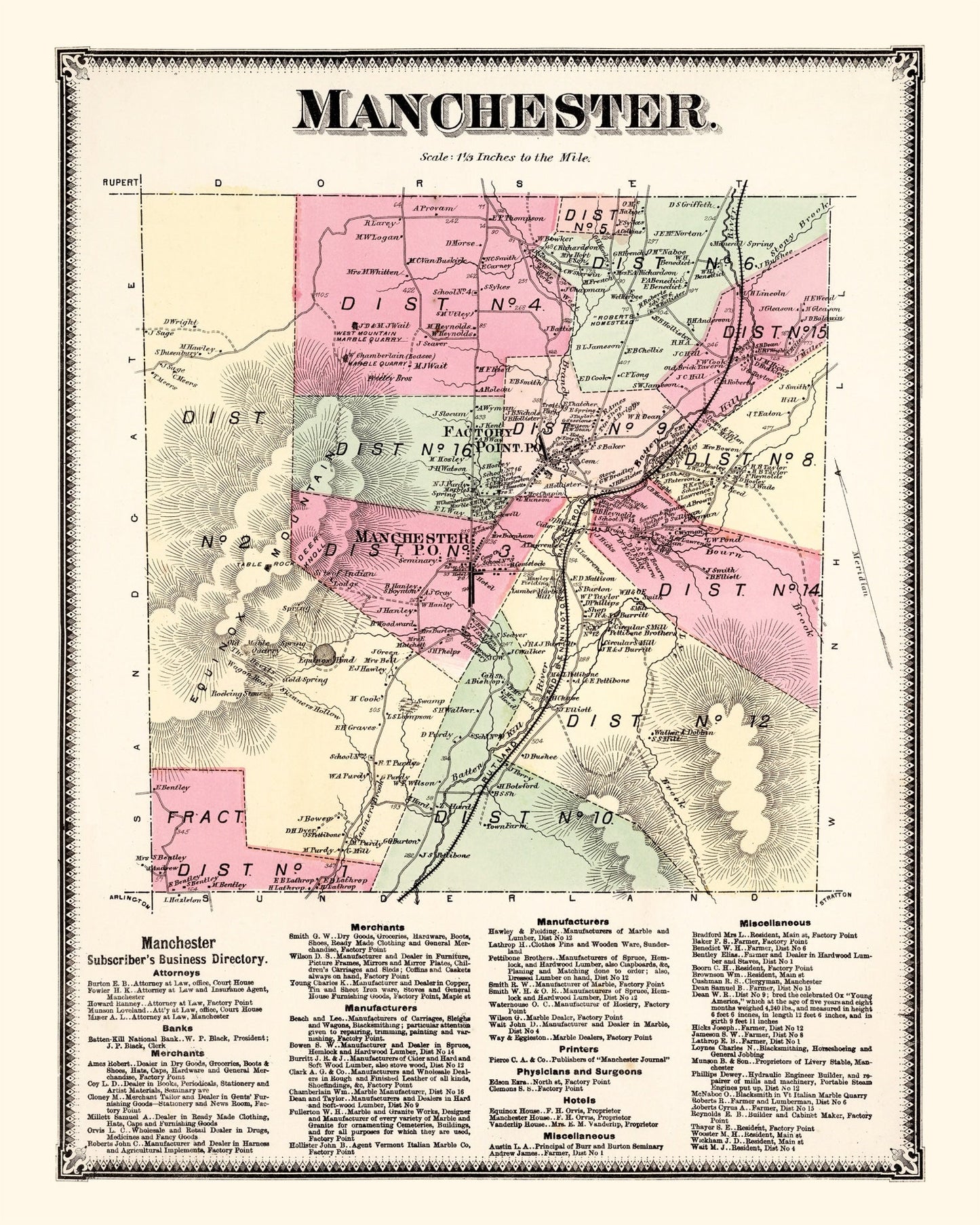 Vintage Map of Bennington County, Vermont, 1869
