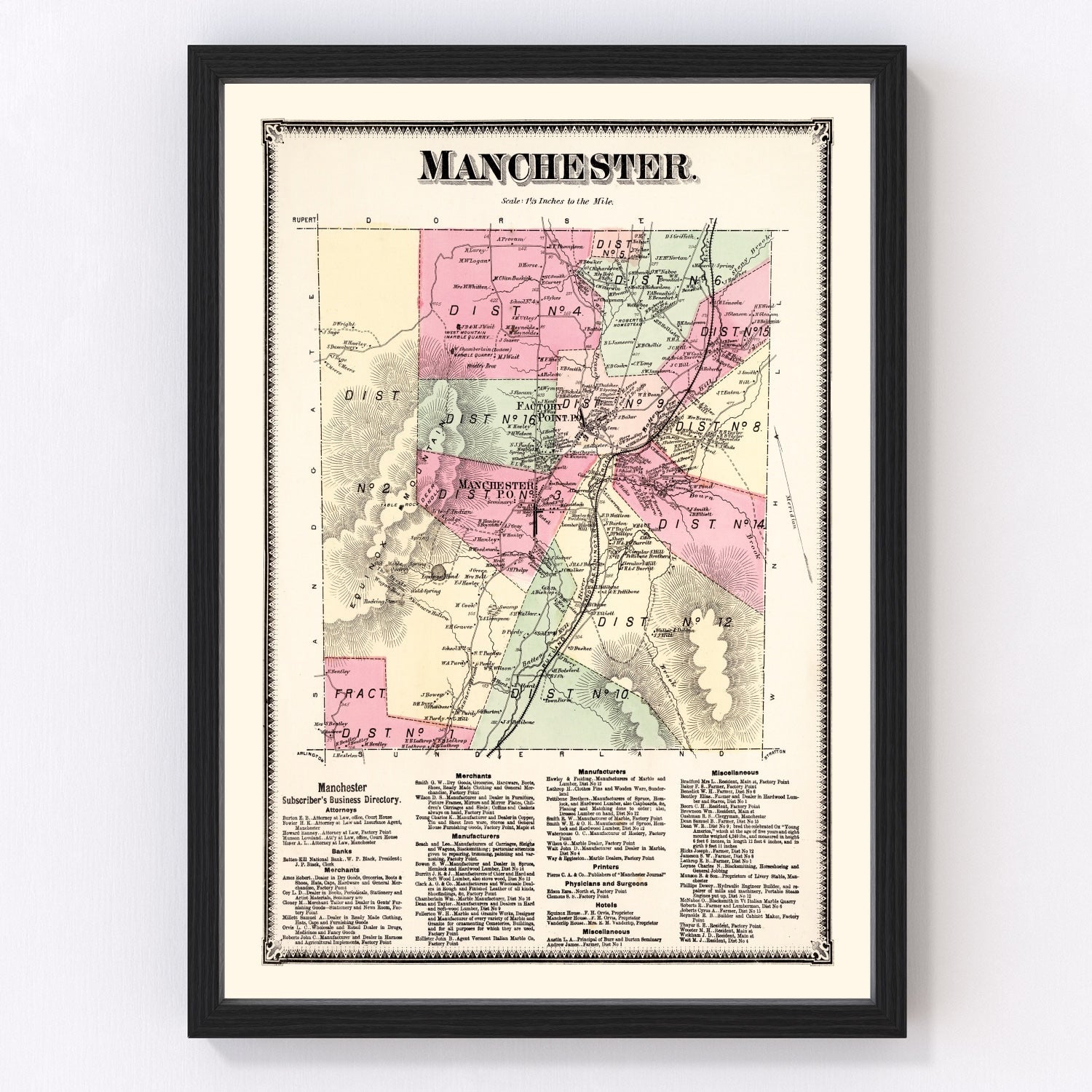 Vintage map of Bennington County, Vermont, 1869