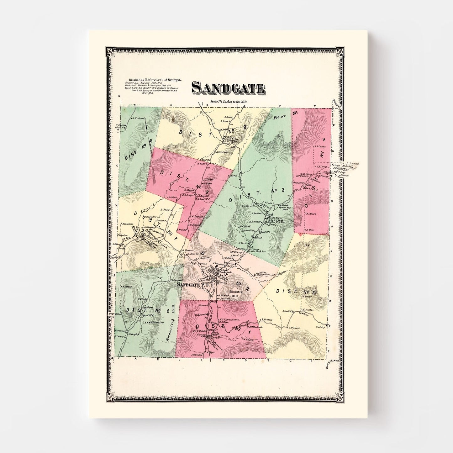 Vintage Map of Sandgate Township, Vermont, 1869