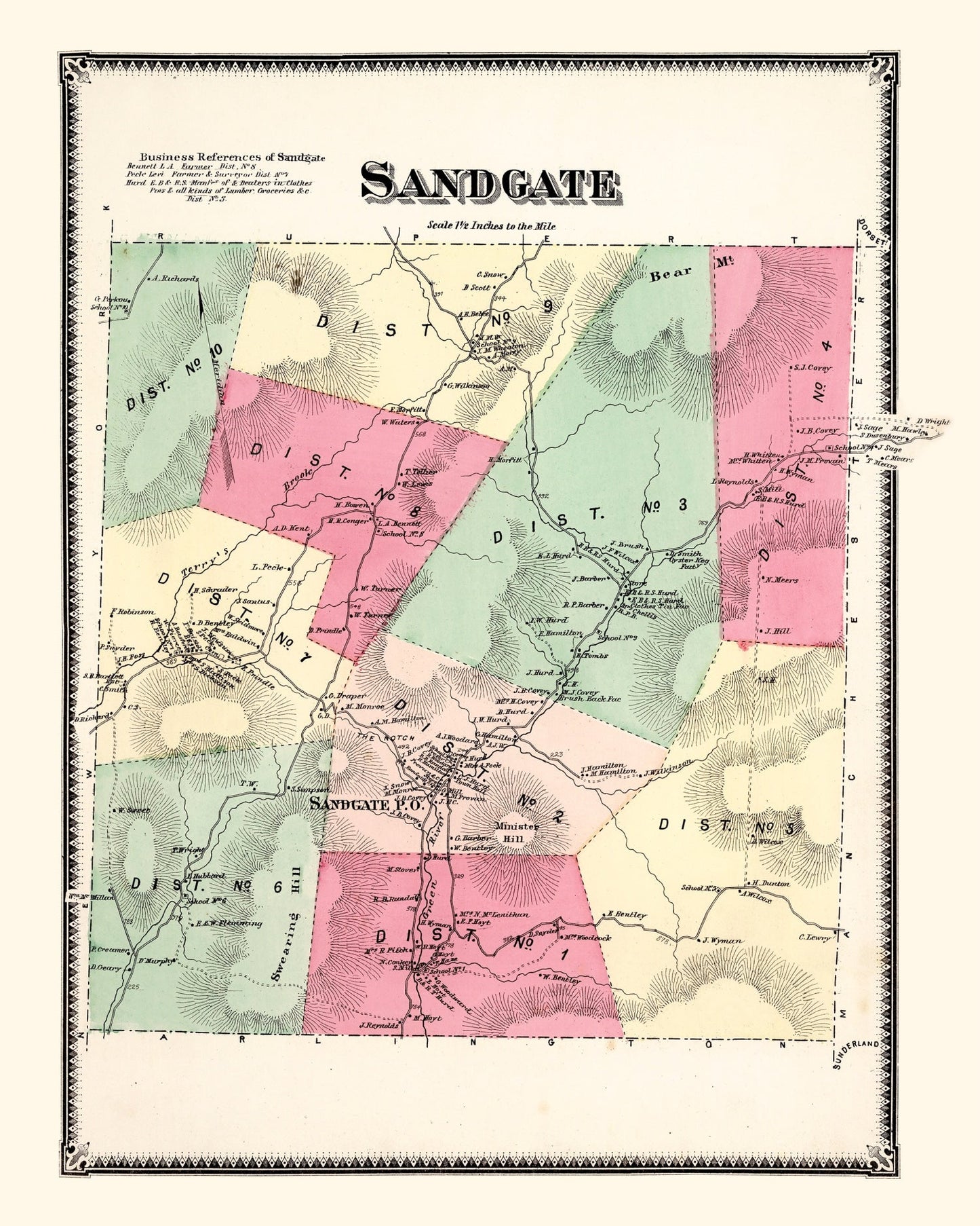 Vintage Map of Sandgate Township, Vermont, 1869