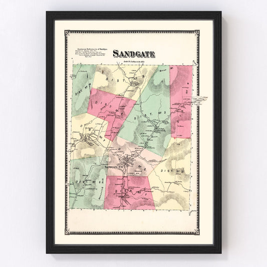 Vintage map of Sandgate Township, Bennington County, Vermont, 1869