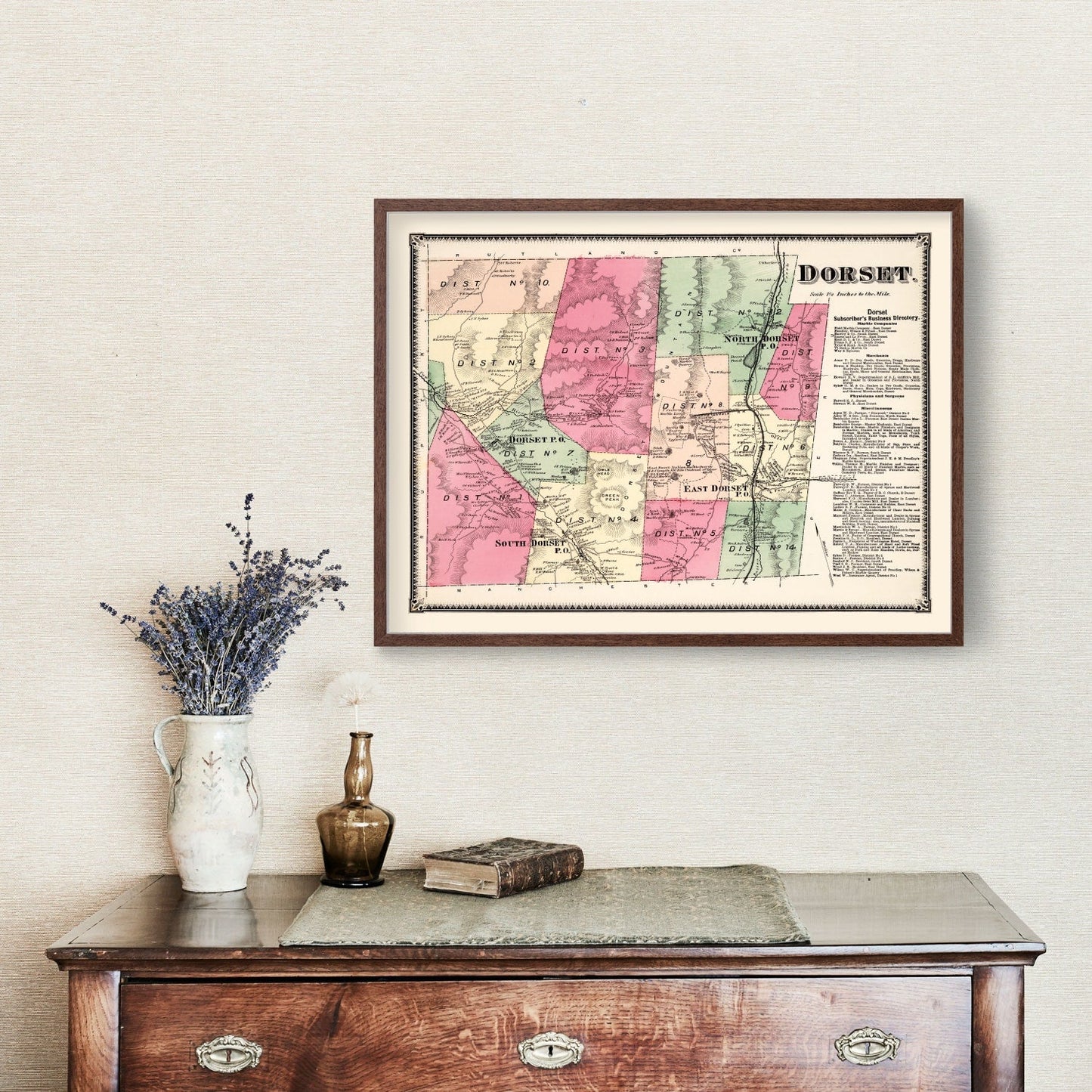 Vintage Map of Dorset, Bennington County, Vermont, 1869
