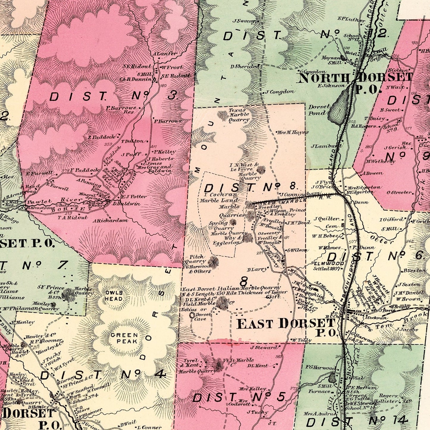 Vintage Map of Dorset, Bennington County, Vermont, 1869