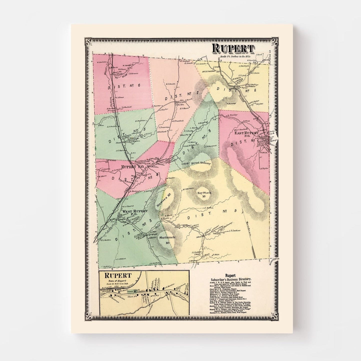 Vintage Map of Rupert Township, Bennington County, Vermont, 1869