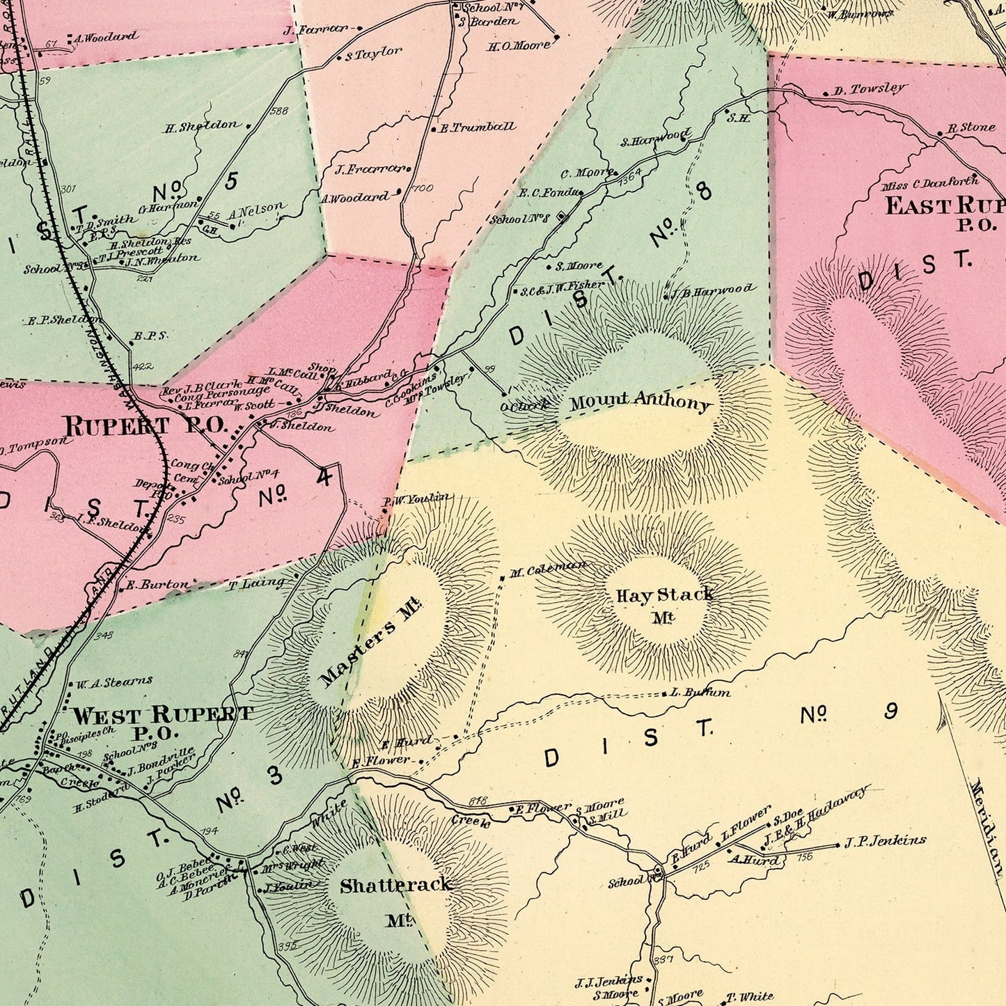 Vintage Map of Rupert Township, Bennington County, Vermont, 1869
