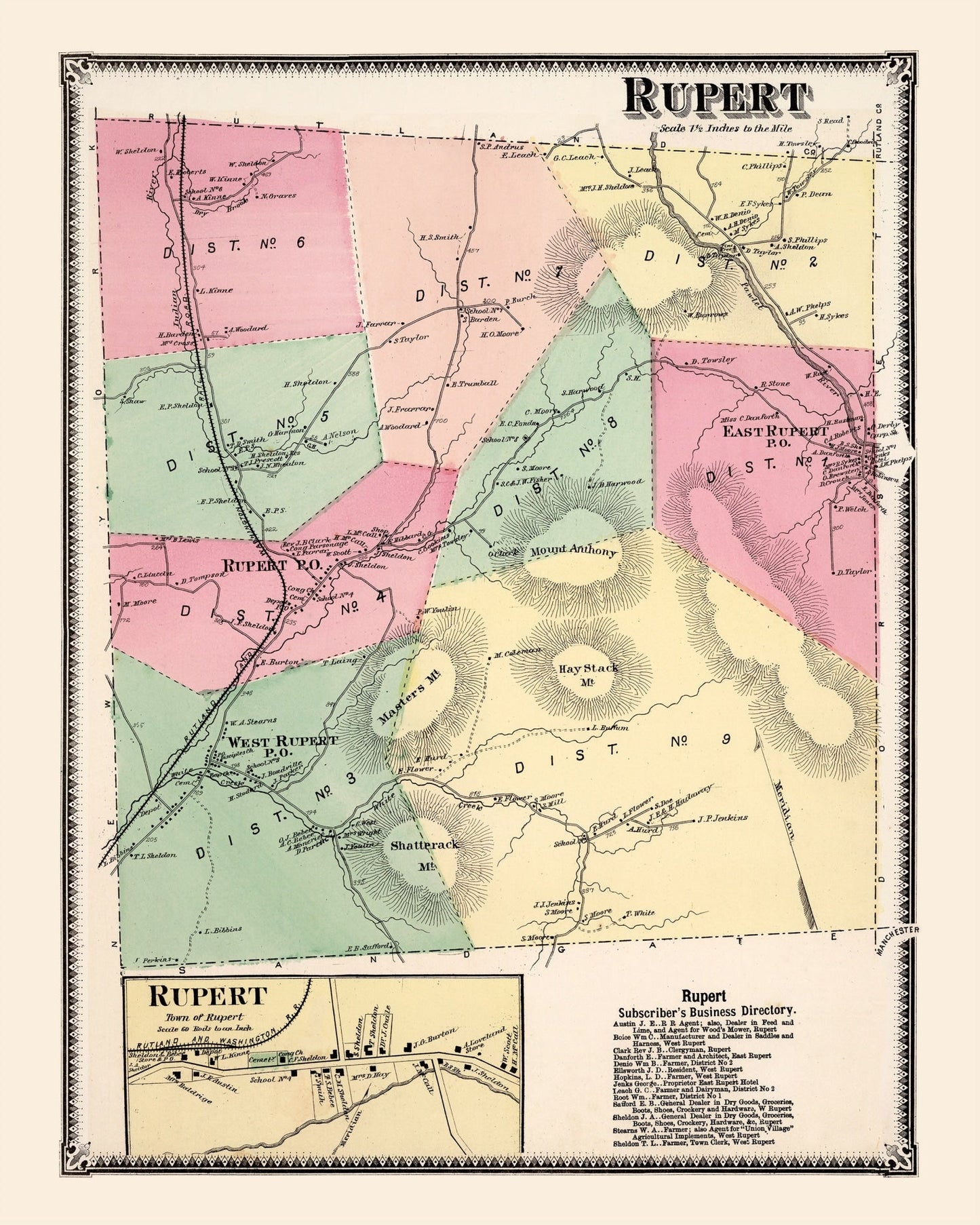 Vintage Map of Rupert Township, Bennington County, Vermont, 1869