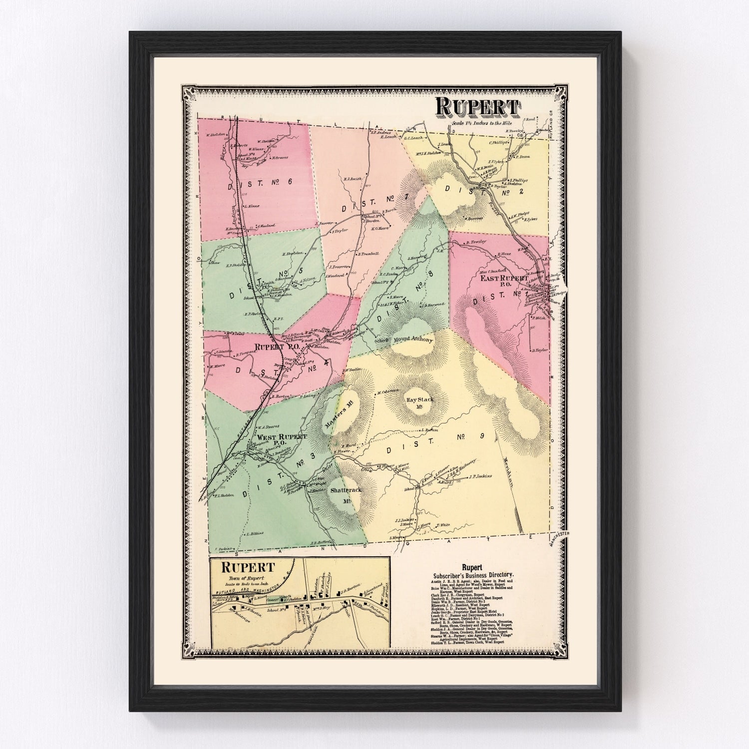 Vintage map of Rupert Township, Bennington County, Vermont, 1869
