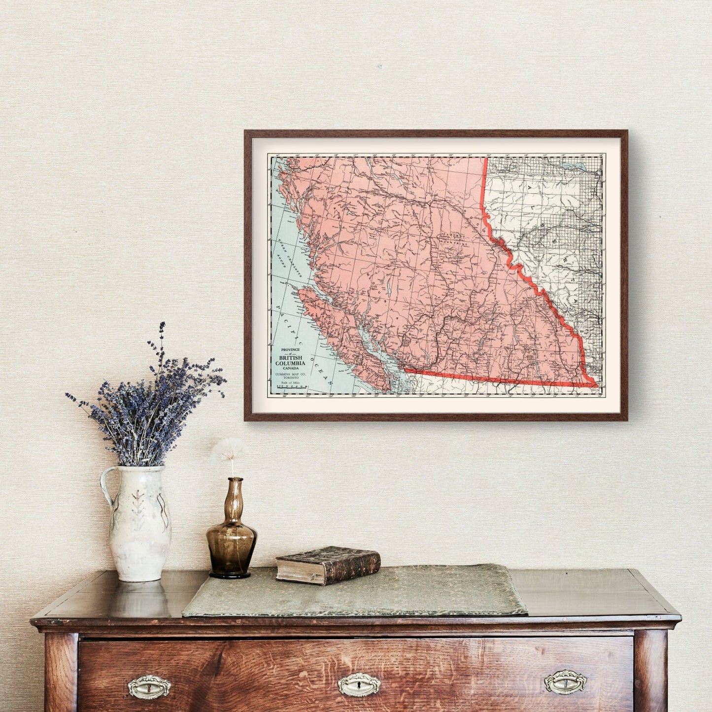 Vintage Map of British Columbia, Canada, 1925