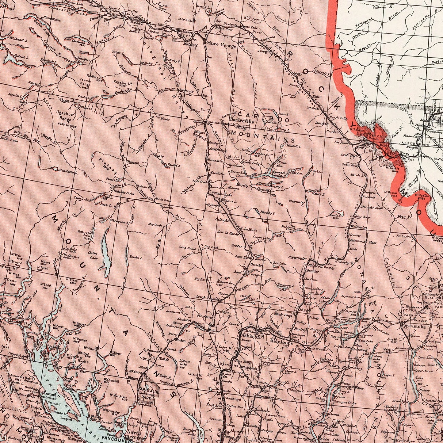 Vintage Map of British Columbia, Canada, 1925