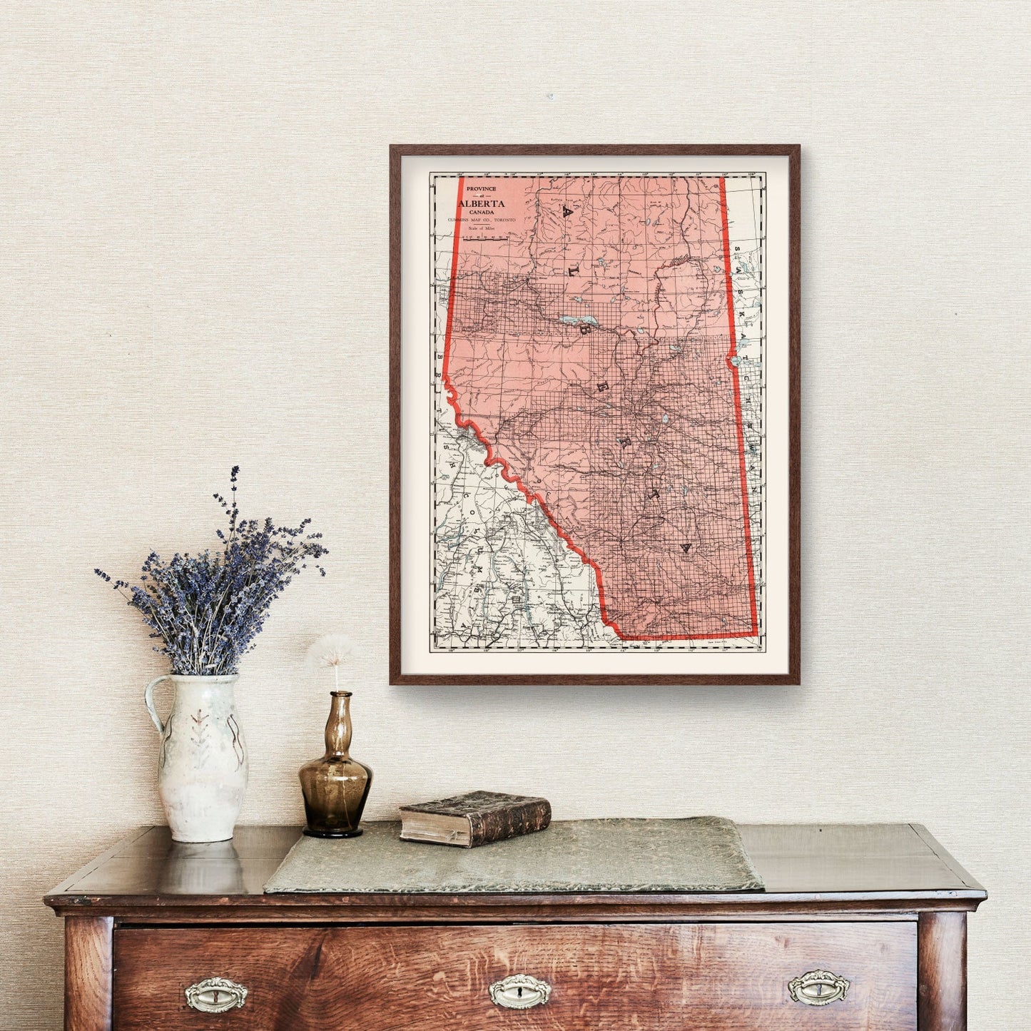 Vintage Map of Alberta, Canada, 1925