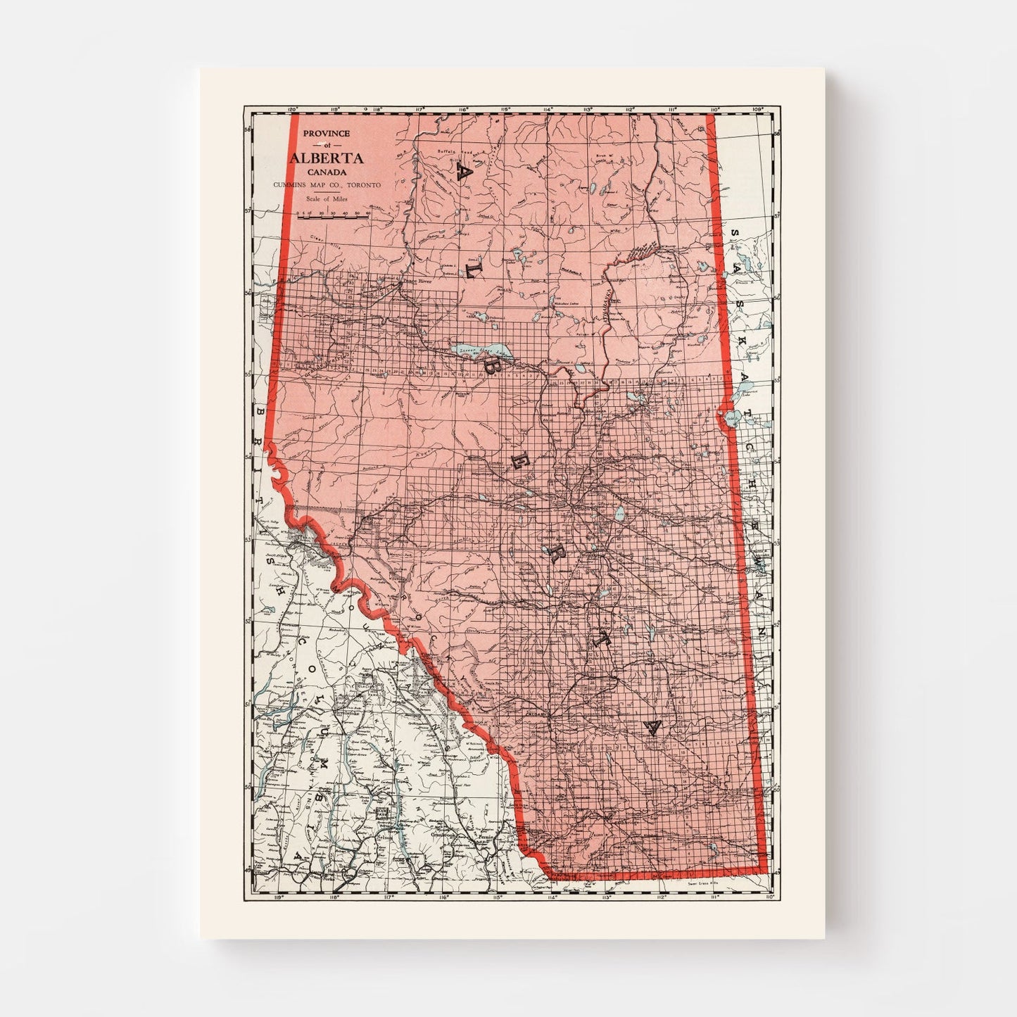 Vintage Map of Alberta, Canada, 1925