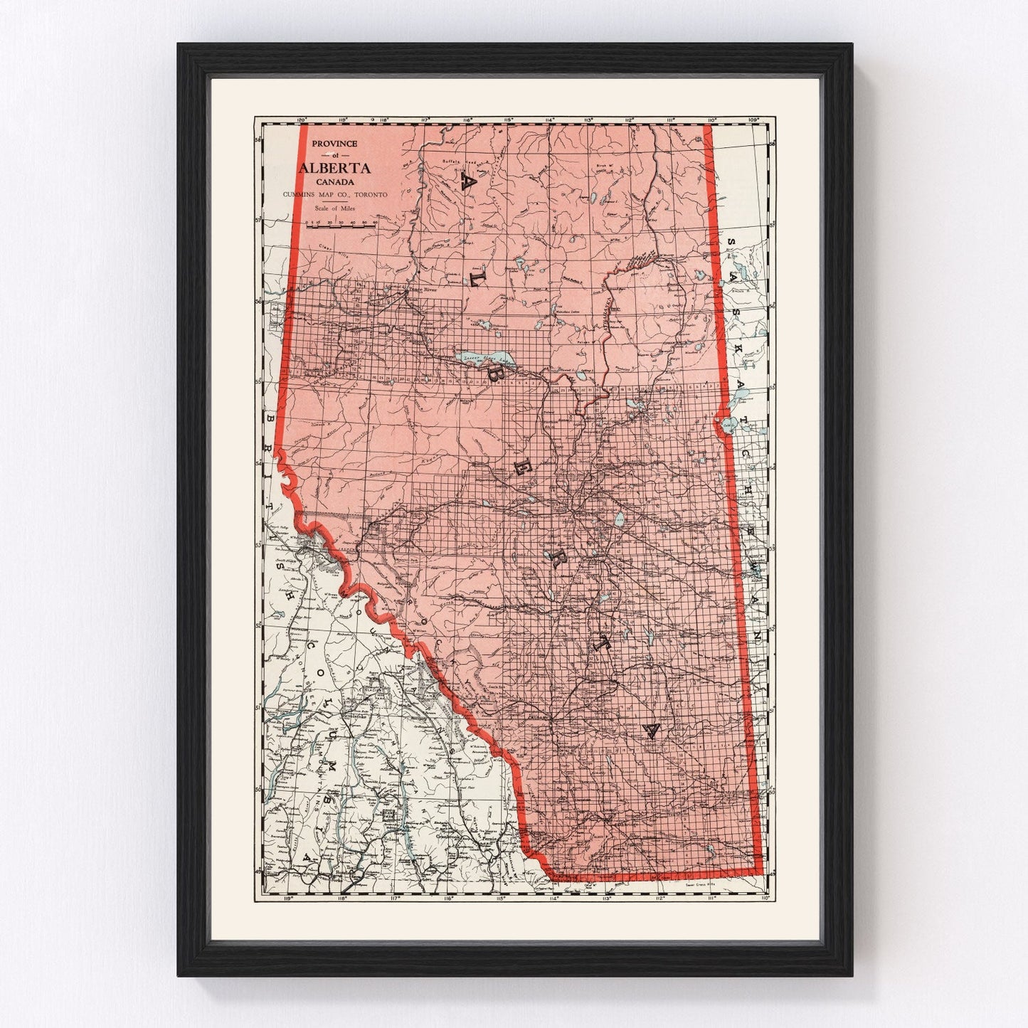 Vintage map of Alberta, Canada, 1925 - restored print