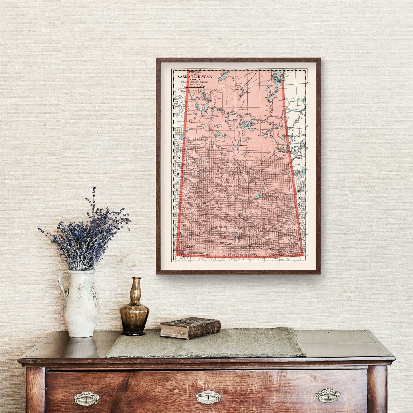 Vintage Map of Saskatchewan, Canada, 1925