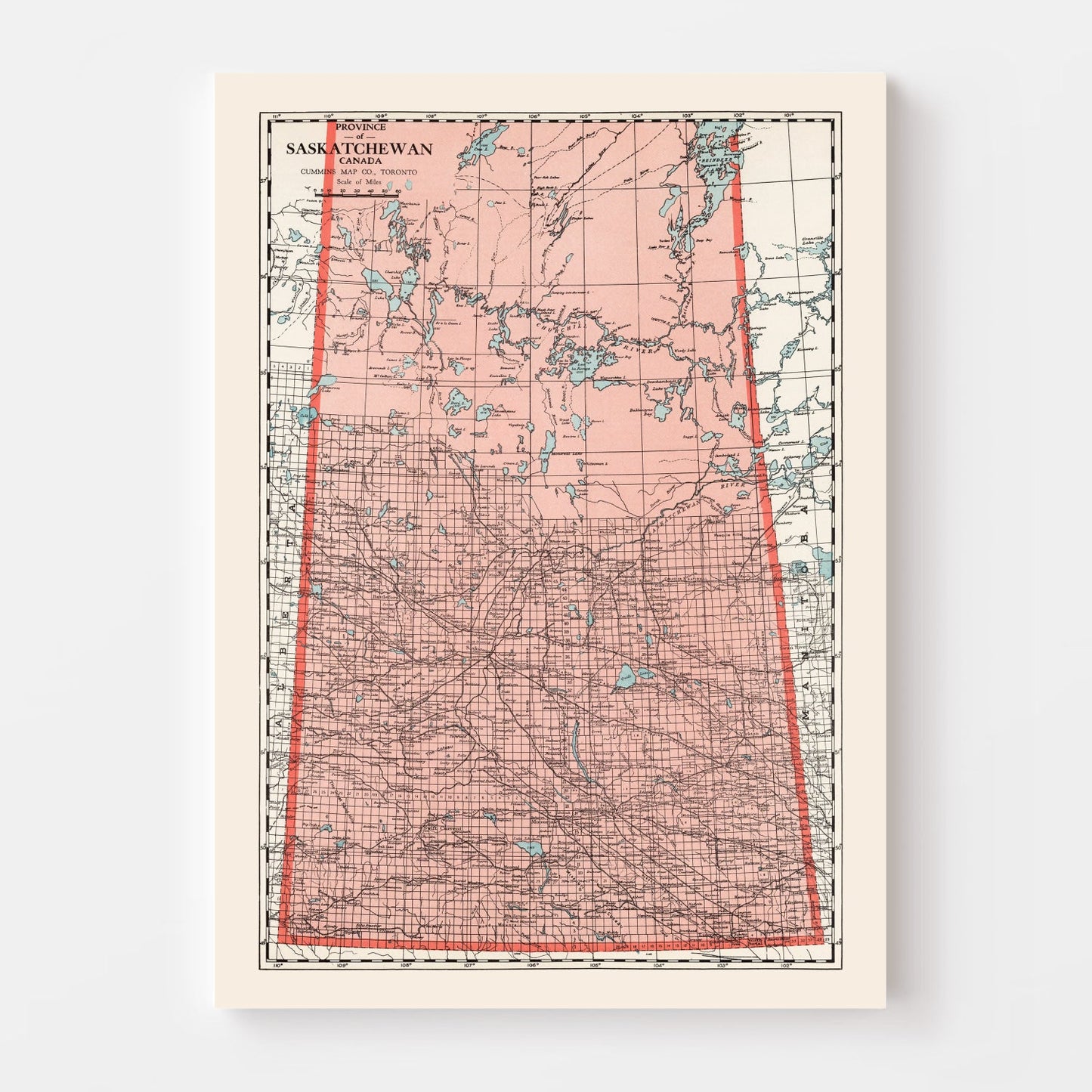 Vintage Map of Saskatchewan, Canada, 1925