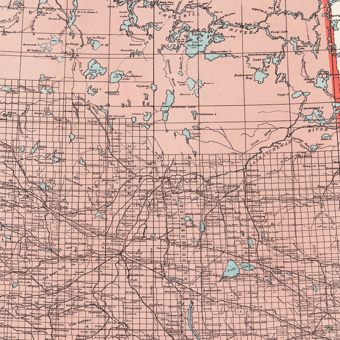 Vintage Map of Saskatchewan, Canada, 1925