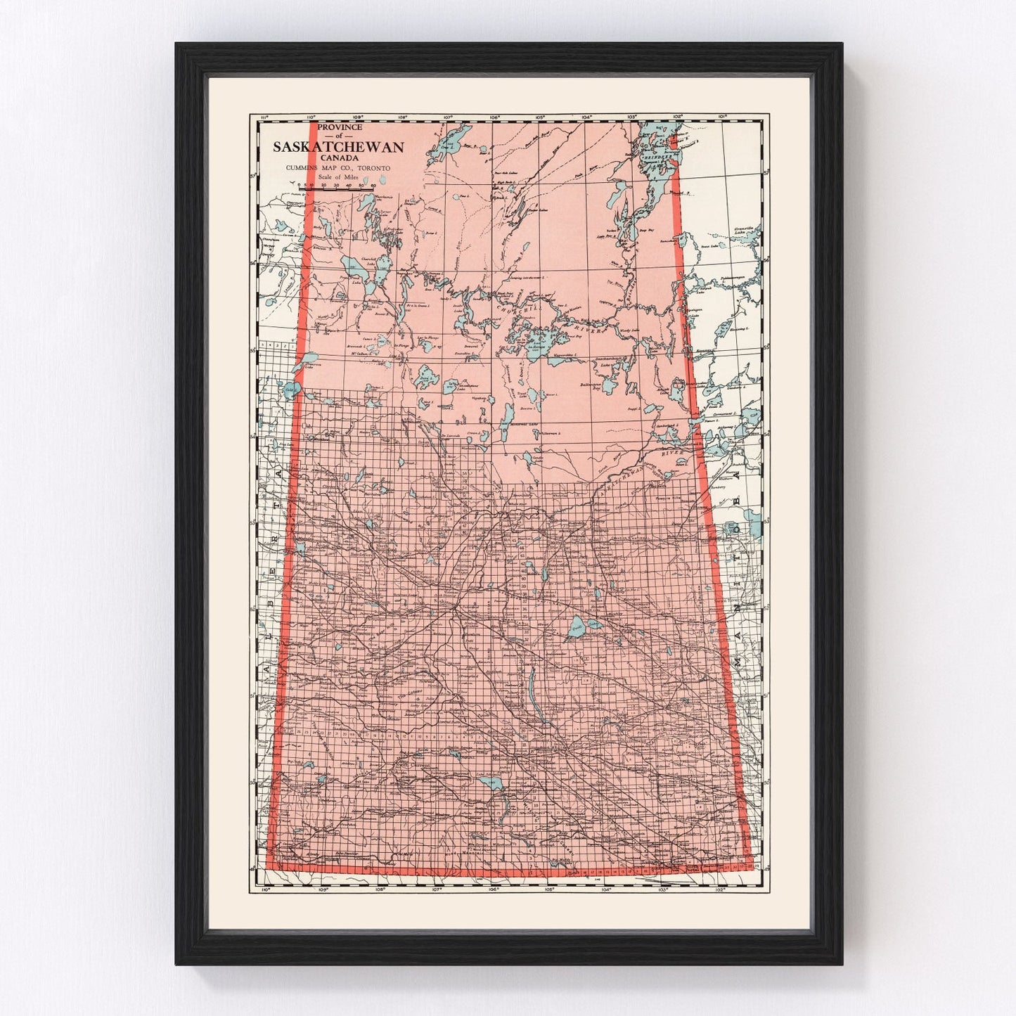 vintage map of Saskatchewan, Canada, 1925