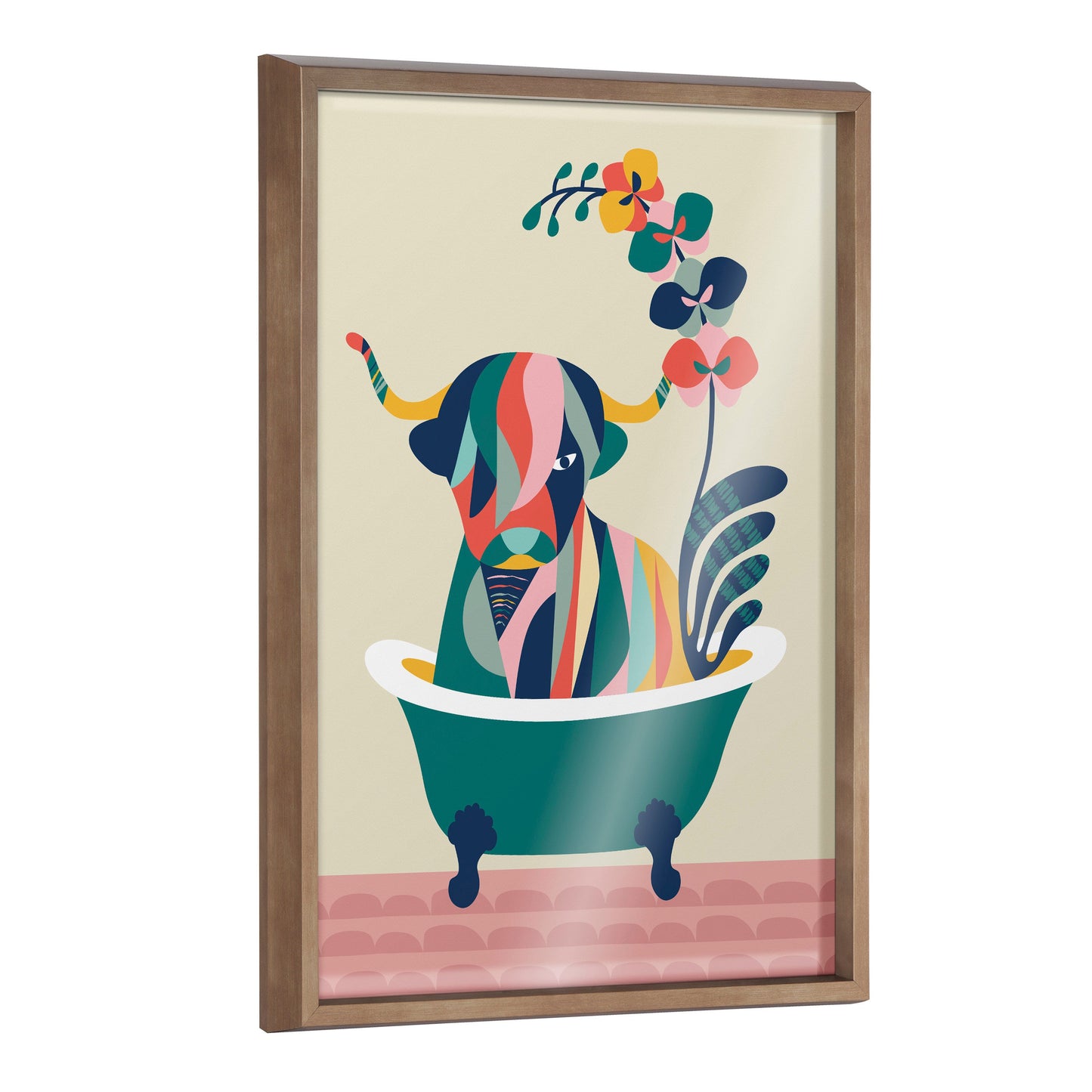 Mid Century Modern Cow in Bathtub Framed Glass Wall Art