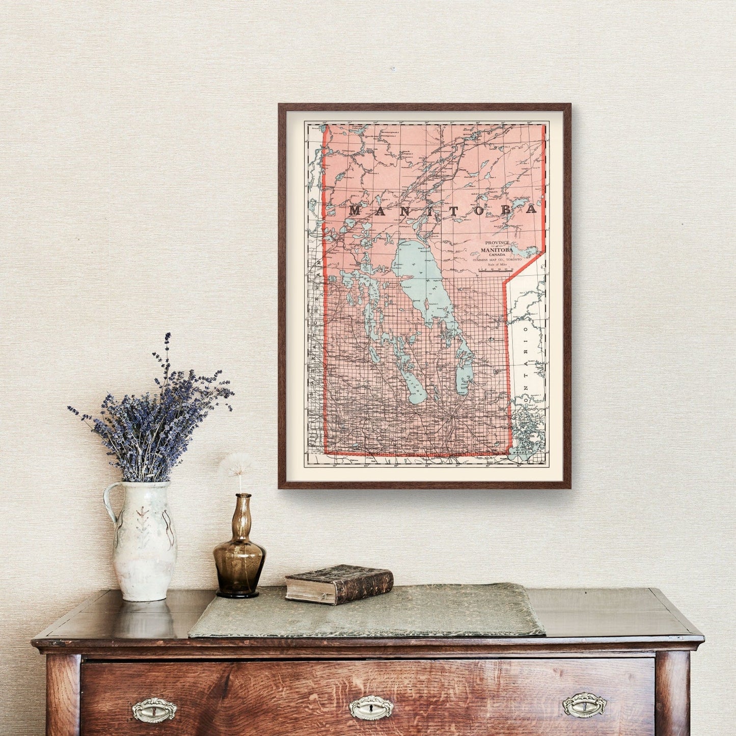 Vintage Map of Manitoba, Canada, 1925